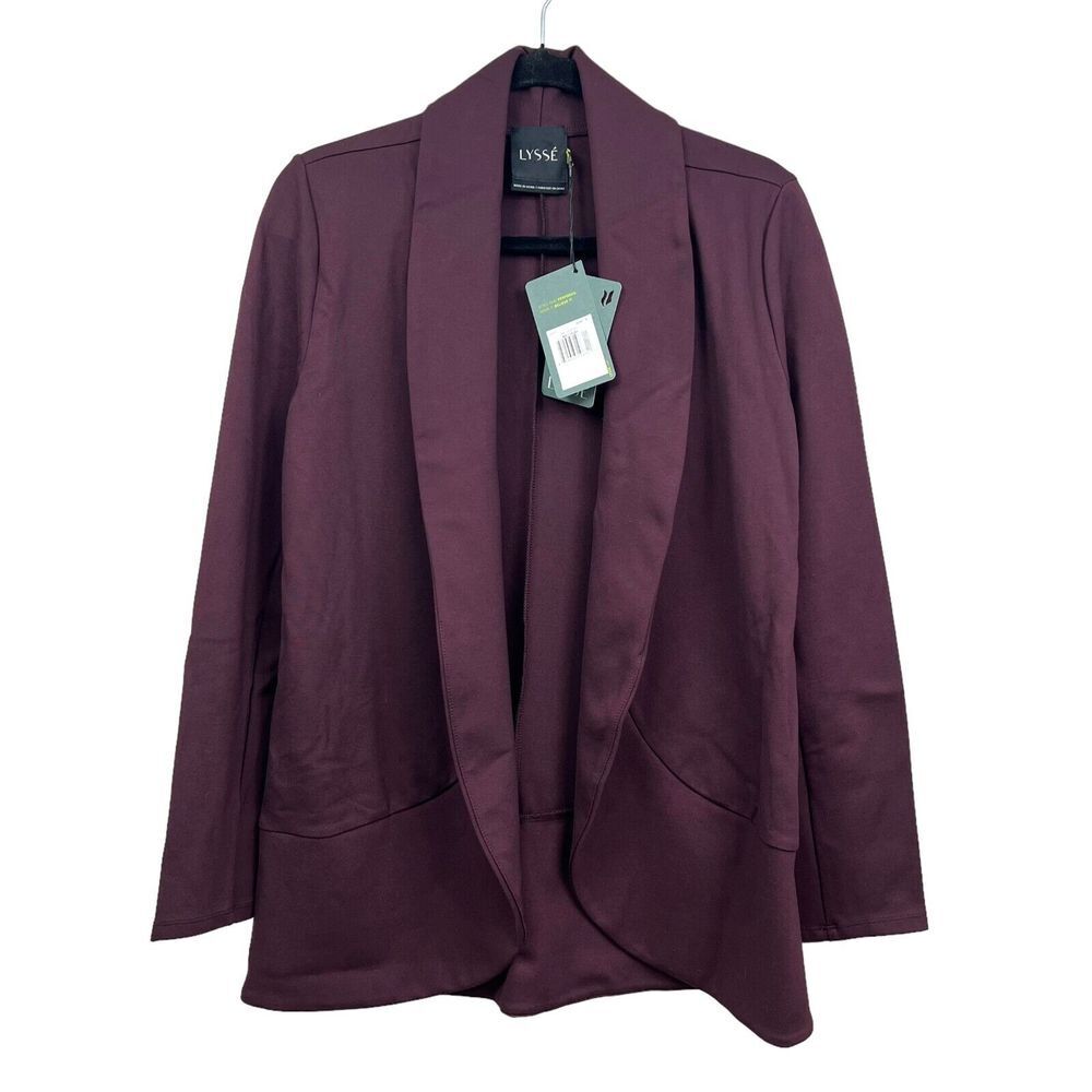 Lysse Women Cardigan Sweater Open Front Shawl Collar Stretch Burgundy Size S*